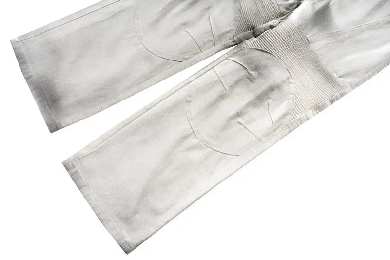 pleat patchwork dir wash racing pants mngu washed distressed white straight overalls dirfit loose trousers unique default style 1348
