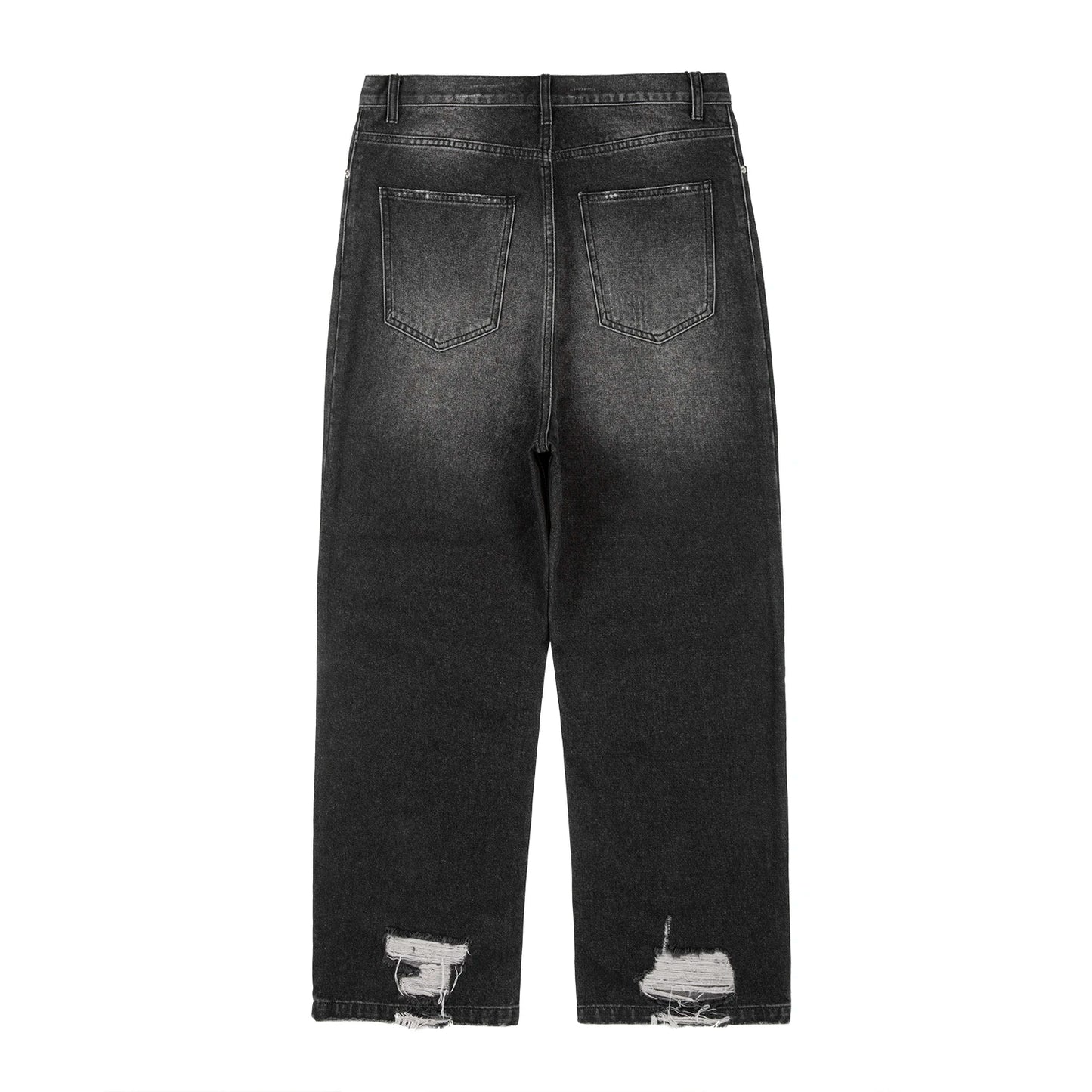 Hip Hop Washed Knee Hole Baggy Wide Leg Casual Jeans for Men Y2K Ripped Loose Distressed Denim Trousers Oversized Cargo Pants Street King Limited