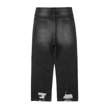 Hip Hop Washed Knee Hole Baggy Wide Leg Casual Jeans for Men Y2K Ripped Loose Distressed Denim Trousers Oversized Cargo Pants Street King Limited