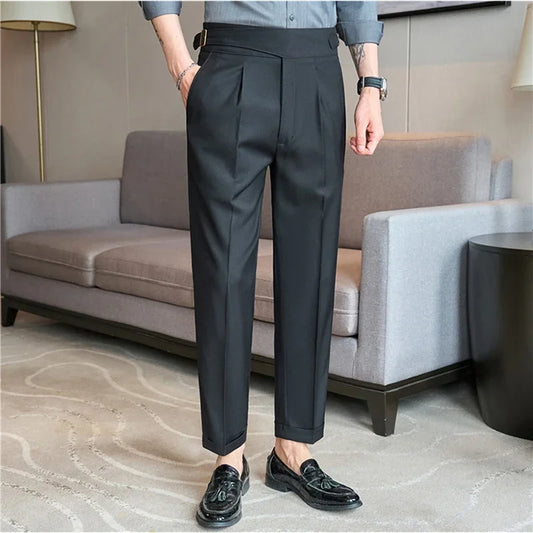 men naples waist business casual fashion vintage ankle length suit pant gentleman party dress pants trousers menswear bottoms