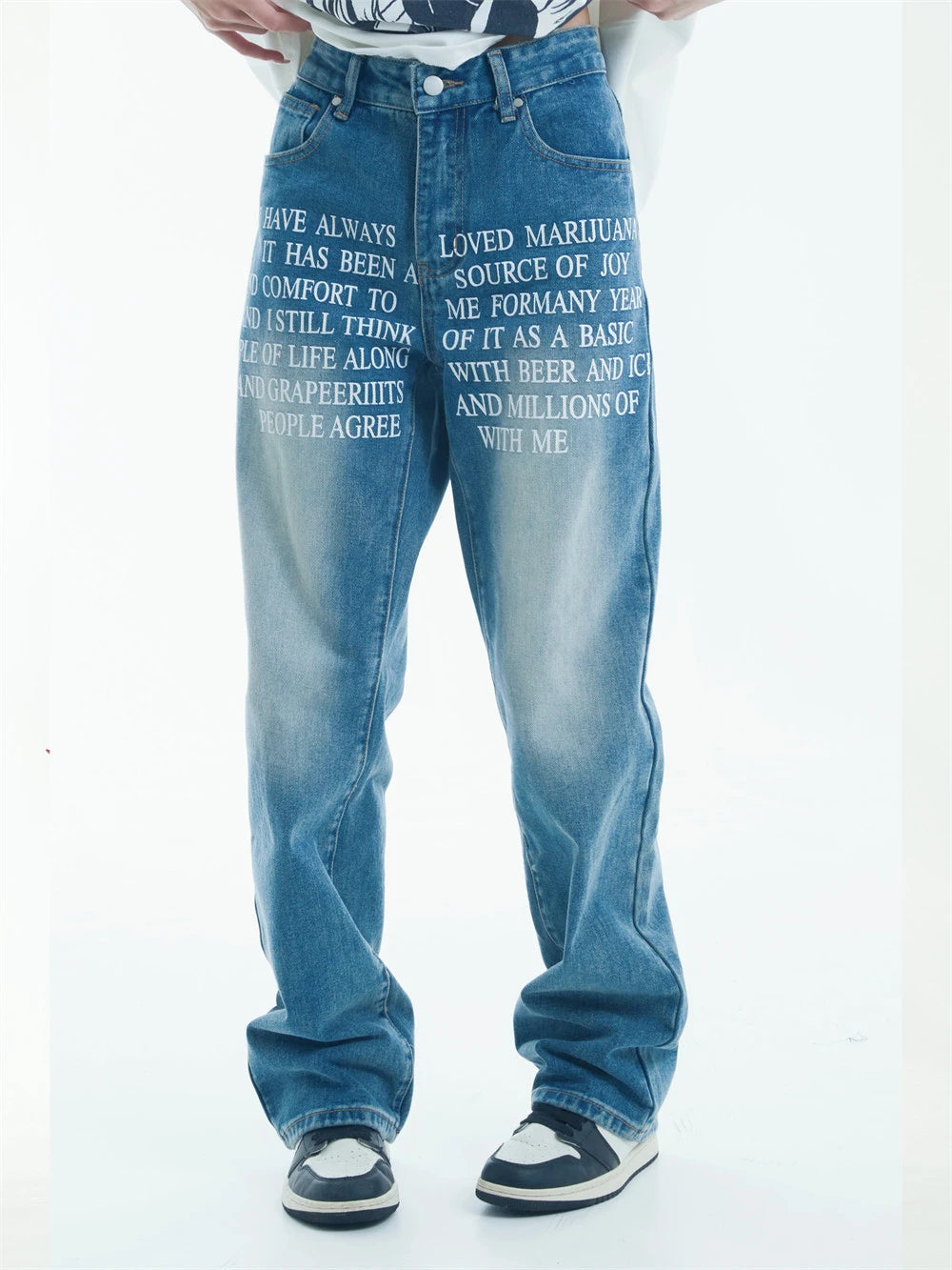 blue baggy jeans men letter printed straight denim pants fashion jeans male streetwear hip hop y2k loose trousers unique jeans style 4079