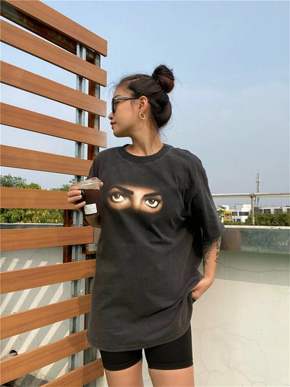 Vintage Retro Style Old School MJ's Eye Printing High-Street T-Shirt Tops Street King Limited