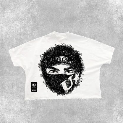 Summer Gothic Trendy Brand Rock Hip-hop New T-shirt Men Y2k American Street Retro Anime Print Oversized Short-sleeved Tops Women Street King Limited