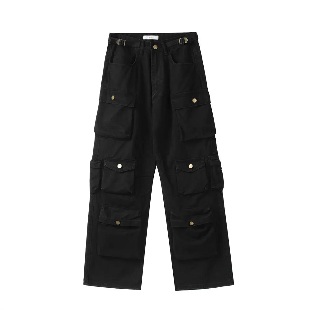 new multi pocket heavy industry washed cargo pants mens high rise loose y2k vintage streetwear oversized straight leg jeans multi-pocket cargos
