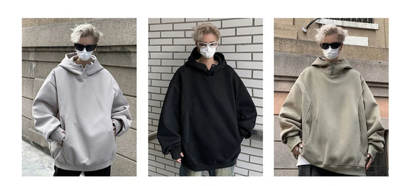 Streetwear New Retro Button Neck Hooded Sweatshirts For Men Autumn Fleece Y2K Vin New Retro Button Neck Hooded Sweatshirts For Men Autumn Fleece Y2K Vintage Hoodies Hip Hop Fashion Streetwear Pullover Hoodie Fashion Sweater Jacket With Graphic Design For Men