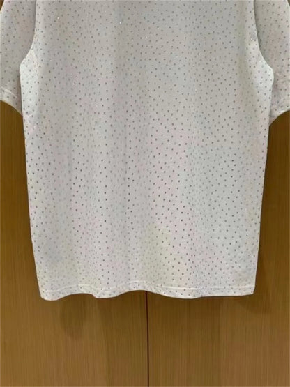 BALCG Style Original Heavy duty Starry Sky Washed Olded Starry Sky Rhinestone Oversized Loose Short sleeved T-shirt White Street King Limited