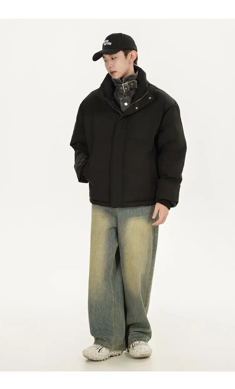 Winter Splice Denim Cotton-padded Jacket Men Women Stand Collar Fashion Loose Casual Thicken Warm Parkas Jacket Boyfriend Coat Street King Limited