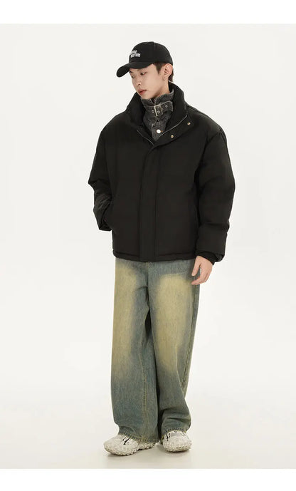Winter Splice Denim Cotton-padded Jacket Men Women Stand Collar Fashion Loose Casual Thicken Warm Parkas Jacket Boyfriend Coat Street King Limited