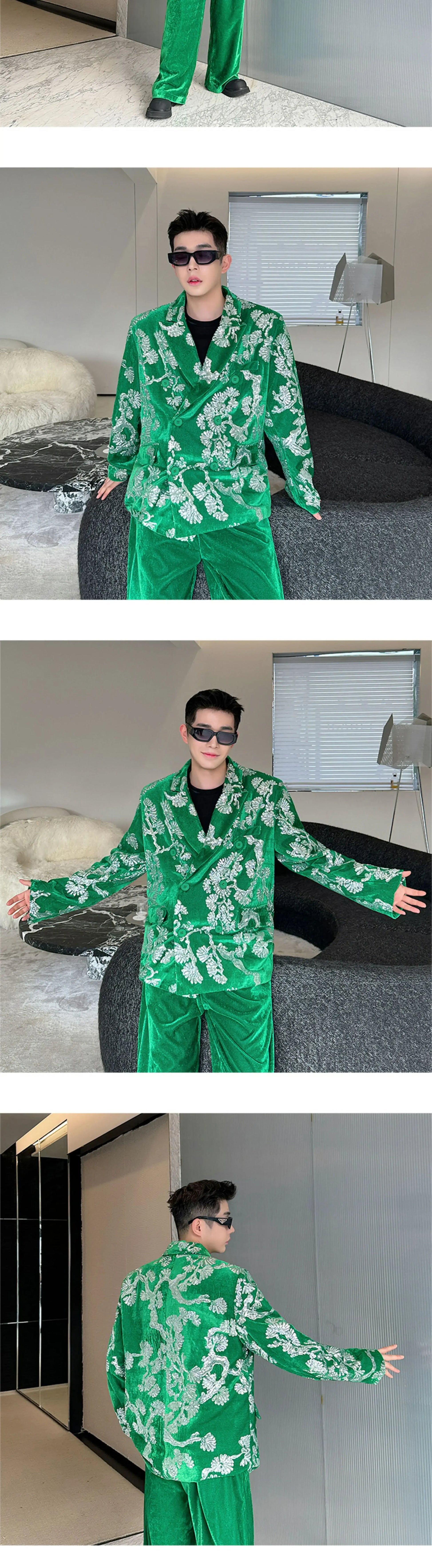 men sequin embroidery velvet loose casual 2 pieces suits blazers jacket pant sets stage party dress suits performance costumes unique default style 2729