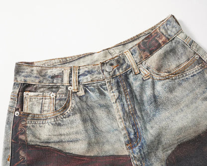 New Autumn Frayed Patchwork Baggy Jeans Pants for Men and Women Straight Ripped Casual Denim Trousers Oversized Loose Cargos Street King Limited