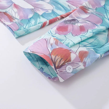 Streetwear Retro Colorblock Floral Graffiti Print Long Sleeve Shirt for Men Autumn Fashion Lapel Single Breasted Hawaiian Shirts Street King Limited