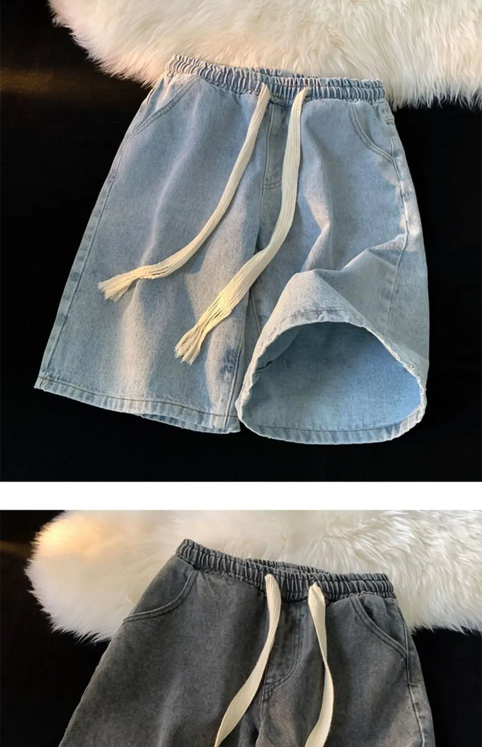 American denim shorts men's summer thin denim shorts elastic waist loose American retro high street pants men clothing y2k tops Street King Limited