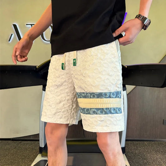summer foam print shorts men y2k streetwear pleated baggy bermudas para hombre hip hop fashion vintage casual short pants drawstring street shorts