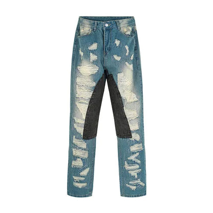 destroy ripped scratched patchwork denim jeans mens casual straight biker zipper trousers streetwear hip hop jean pants joggers unique joggers style 2886