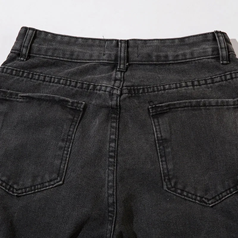 Men Black Jeans Multi-Pocket Distressed Denim Trousers American Vintage Straight Baggy Cargo Pants Hip Hop Streetwear Unisex Street King Limited
