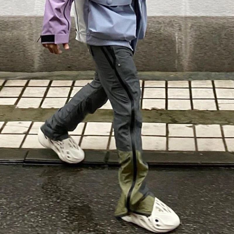 Hip Hop Side Zipper Color Block Vibe Style Casual Track Pants Mens Harajuku Drawstring Loose Oversize Trousers Streetwear Street King Limited