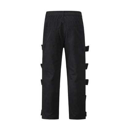 high street magic tape solid color straight jeans cargo pants mens retro harajuku vibe style baggy casual denim trousersrs combat utility trousers