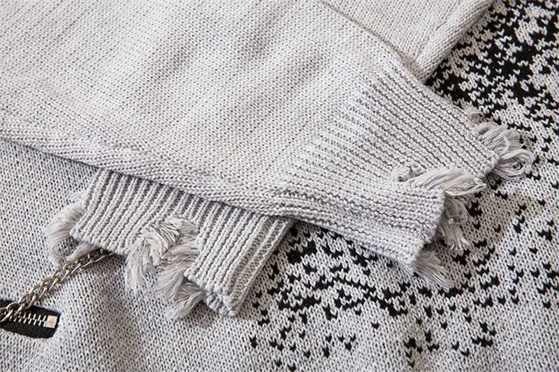 Deeptown Goth Punk Women's Ripped Knitted Sweater Gothic Vintage Jumper Grunge Y2k Knitwear Oversized Autumn Fashion Harajuku Street King Limited