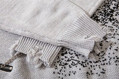 Deeptown Goth Punk Women's Ripped Knitted Sweater Gothic Vintage Jumper Grunge Y2k Knitwear Oversized Autumn Fashion Harajuku Street King Limited