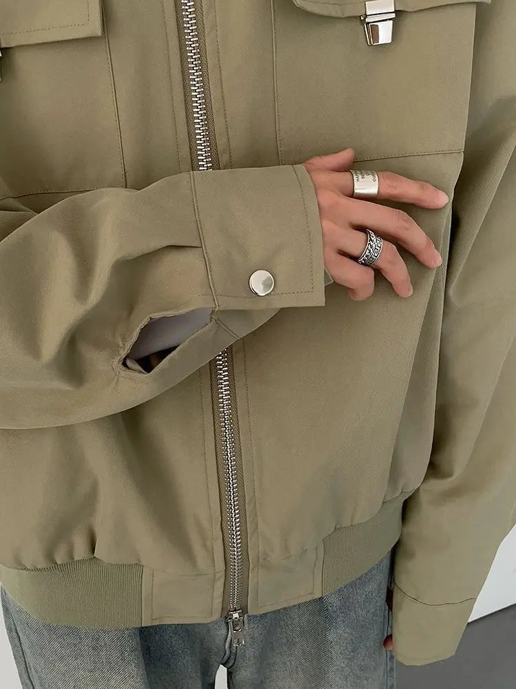 Autumn and Winter Korean Style Season Fashionable Retro Airplane Jacket Men's Loose Street Y2K Niche Shoulder Pad Lapel Jacket Street King Limited