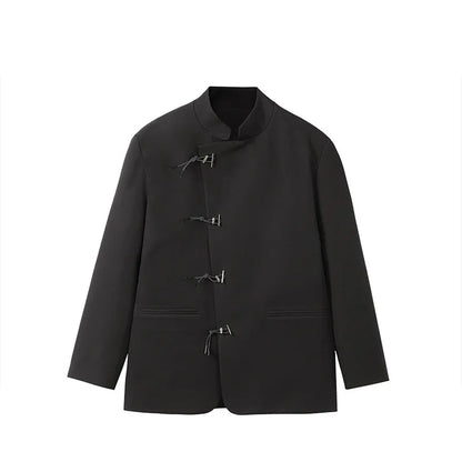 men fashion streetwear vintage stand collar loose casual black suit blazer jacket couple spring autumn coat outerwear unique default style 810