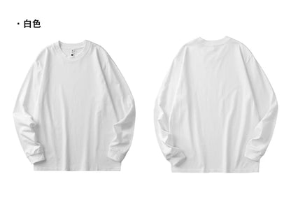 Cotton Long-Sleeved T-Shirt Men's Spring And Autumn Basic Solid Color Inner Loose Sweatshirt Men's White Bottoming Shirt Street King Limited