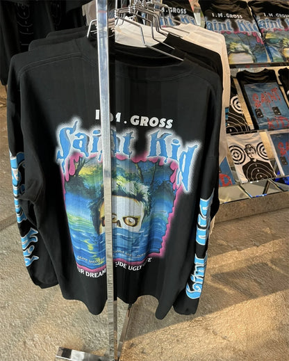 24ss Summer Vintage Retro High-Street Long Sleeve T-Shirt Sweatshirt Pullover Cotton Street King Limited