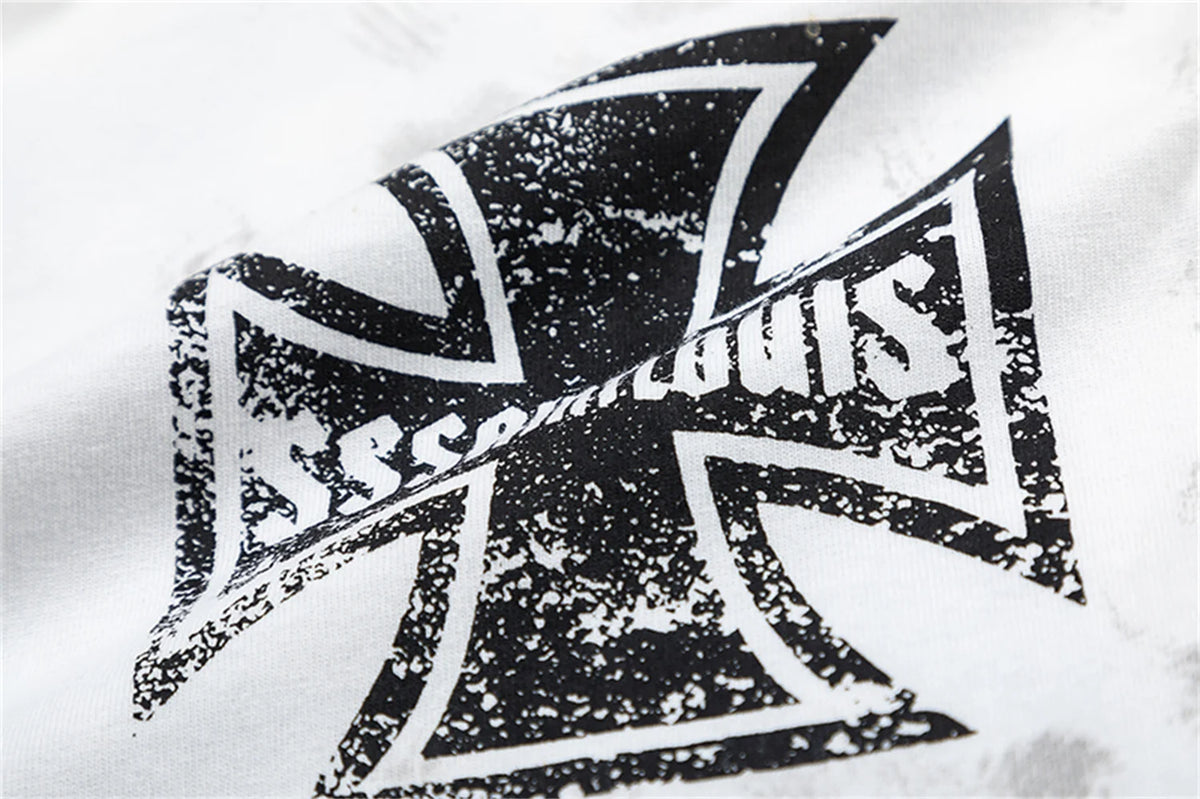 sssaint Louis Vintage Dirty Worn Distressed Cross Print High-Street Graffiti Long Sleeve T Shirt Pullover Summer Street King Limited