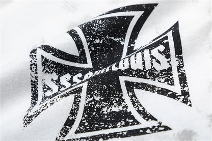 sssaint Louis Vintage Dirty Worn Distressed Cross Print High-Street Graffiti Long Sleeve T Shirt Pullover Summer Street King Limited