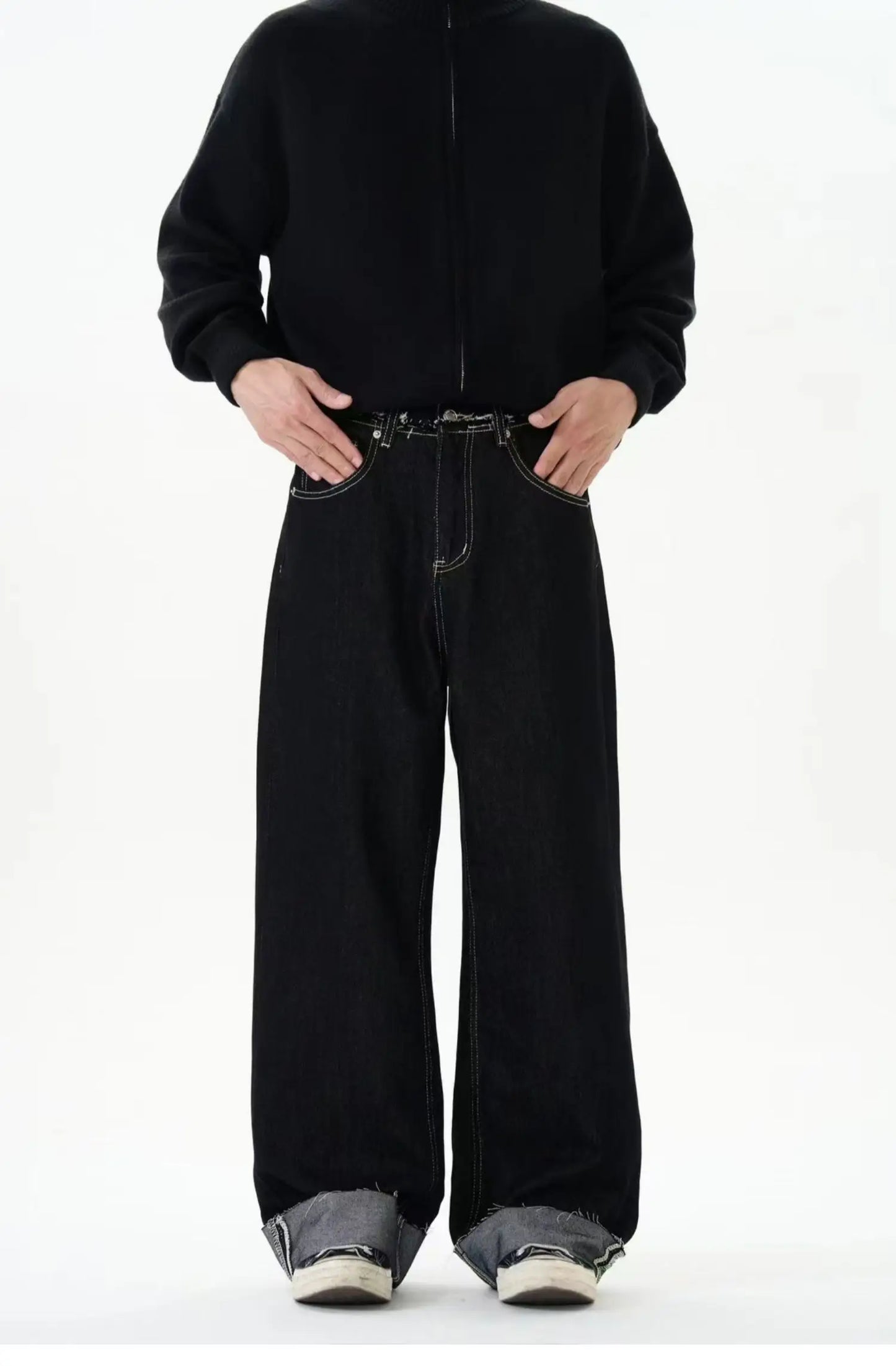 men women streetwear fashion loose casual wide leg straight black denim jeans pant boyfriend y2k baggy jeans trousers unique jeans style 2257