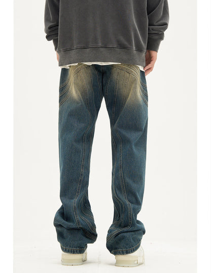 mens retro washed denim jeans loose straight pants 2023 new fashion streetwear trousers hip hop casual zipper jean pants joggers unique joggers style 1485