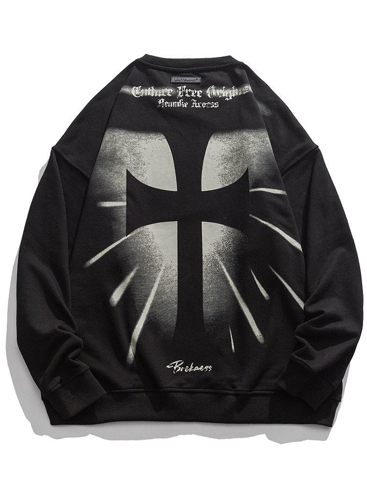 "Grey Cross" Unisex Men Women Streetwear Graphic Sweatshirt Daulet Apparel