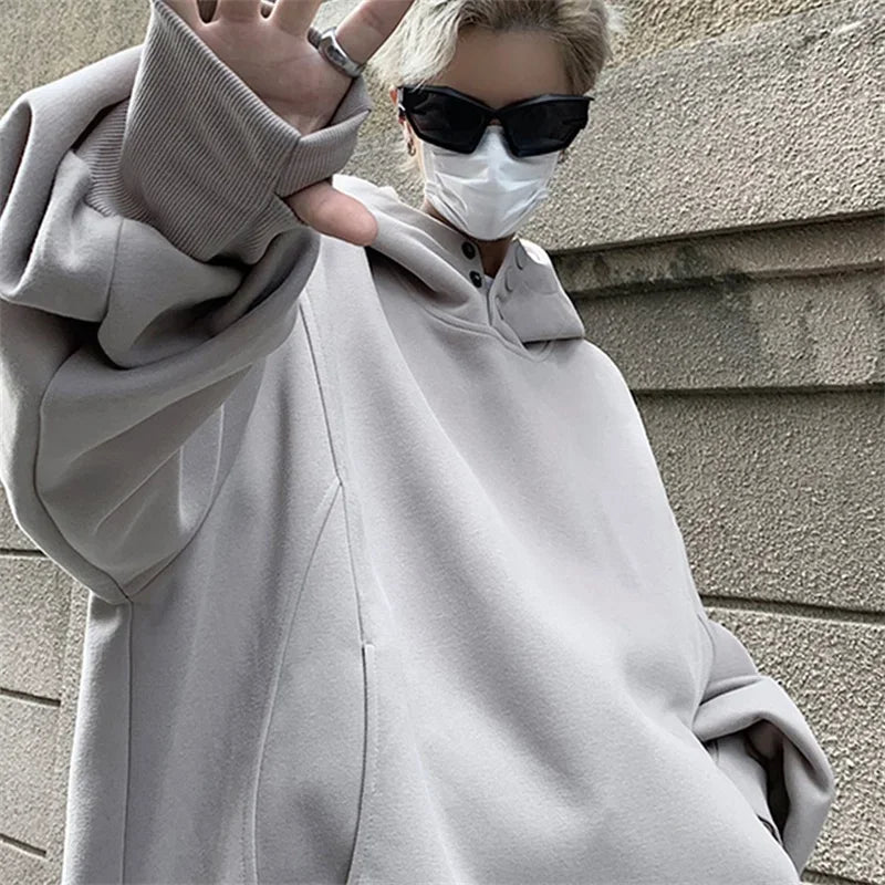Streetwear New Retro Button Neck Hooded Sweatshirts For Men Autumn Fleece Y2K Vin New Retro Button Neck Hooded Sweatshirts For Men Autumn Fleece Y2K Vintage Hoodies Hip Hop Fashion Streetwear Pullover Hoodie Fashion Sweater Jacket With Graphic Design For Men