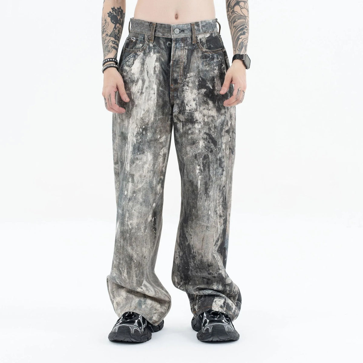 Autumn and winter 2024 new digital printed camo splash ink baggy jeans Street King Limited