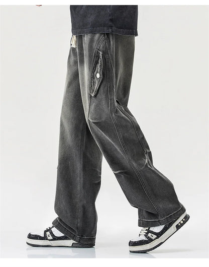 2025 new hip hop multi pockets straight jeans for men high street cargo denim pants spring y2k vintage distressed baggy jean unique cargo style 3370