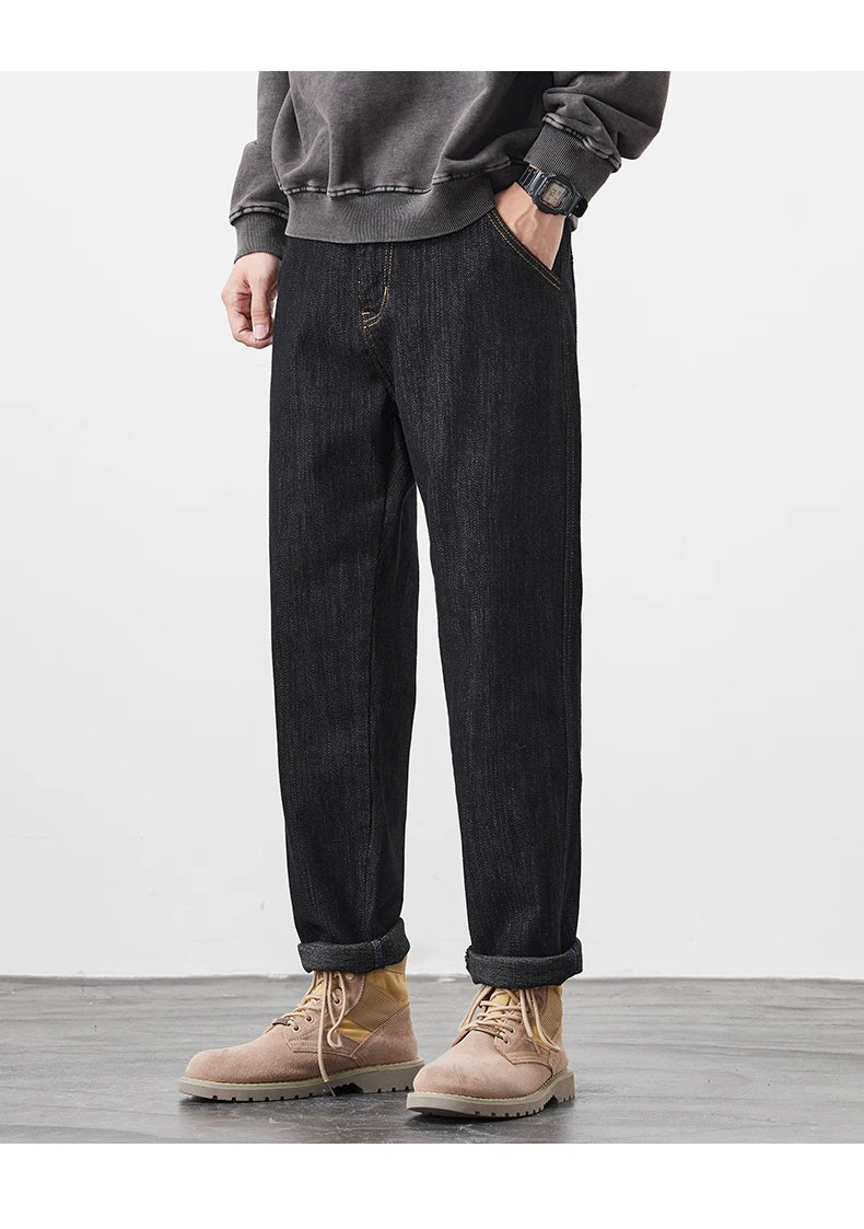 plus size 28 42 micro elastic jeans men classic fashion casual loose straight black denim jeans pant cityboy jeans long trousers unique jeans style 2020
