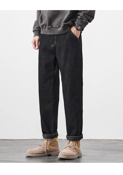 plus size 28 42 micro elastic jeans men classic fashion casual loose straight black denim jeans pant cityboy jeans long trousers unique jeans style 2020