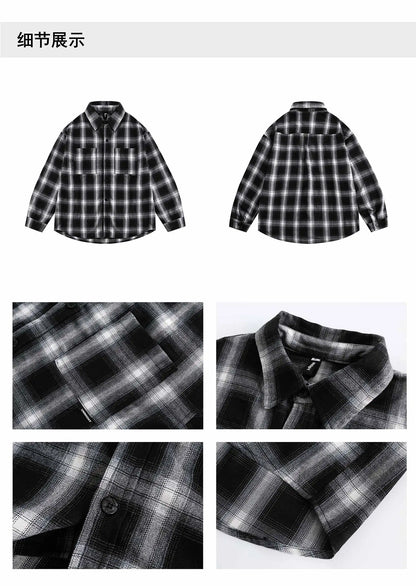 American Vintage Plaid Shirt Men's Long-Sleeved Spring And Autumn High-End Casual Shirt Jacket Street King Limited