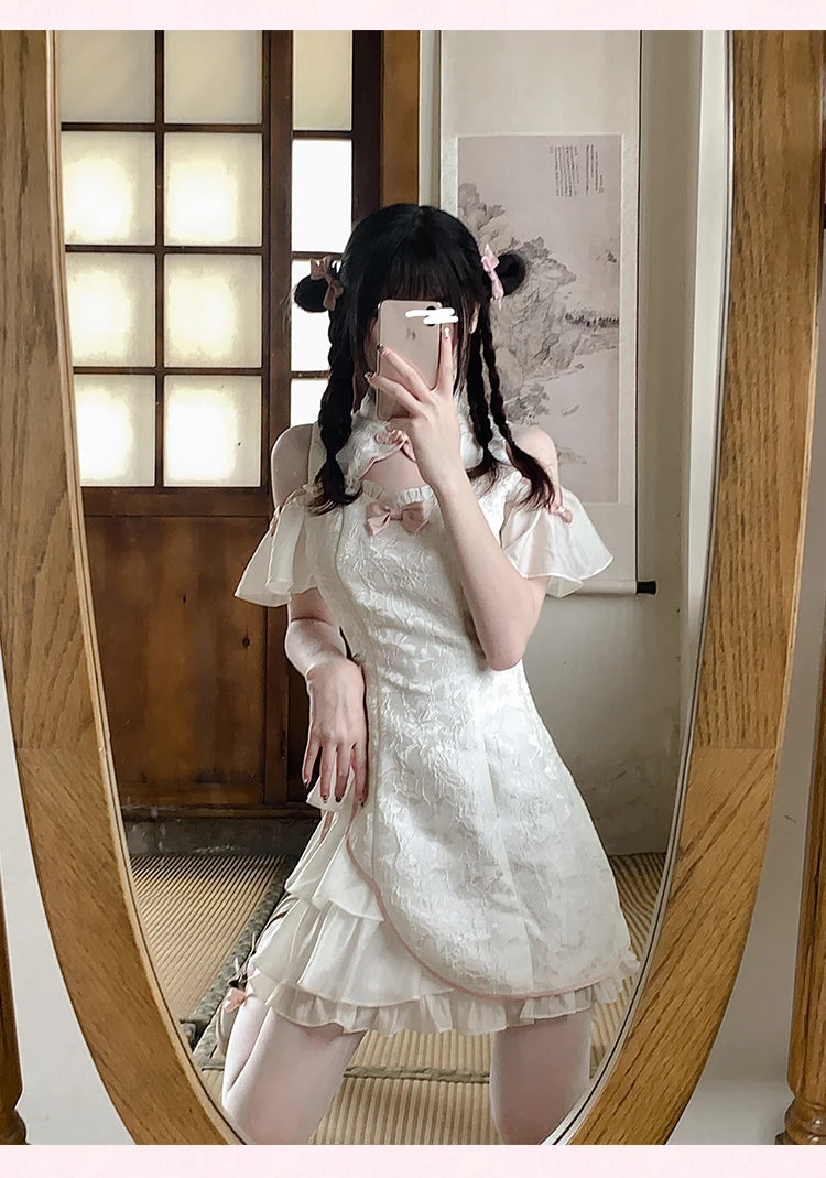 Vintage Chinese Style Cheongsam High Split Mini Dress 2024 Tie Dye Gothic Women Aesthetic Bandage Dresses Y2k Sexy Bodycon Robe Street King Limited