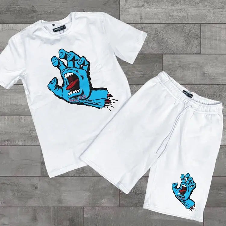 harajuku skateboard printed shorts set flame graphic shorts y2k short pants tracksuit t shirt for men streetwear pants techwear shorts