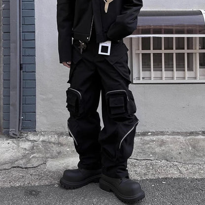 high street multi pokcets functional wide leg cargo pants unisex black straight baggy y2k overalls oversized loose trousers military streetwear pants