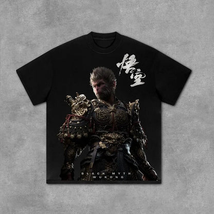 Black Myth Wukong Printed Oversized Short-sleeved Top Men Y2k American Street Casual Breathable Cotton Round Neck T-shirt Women Street King Limited