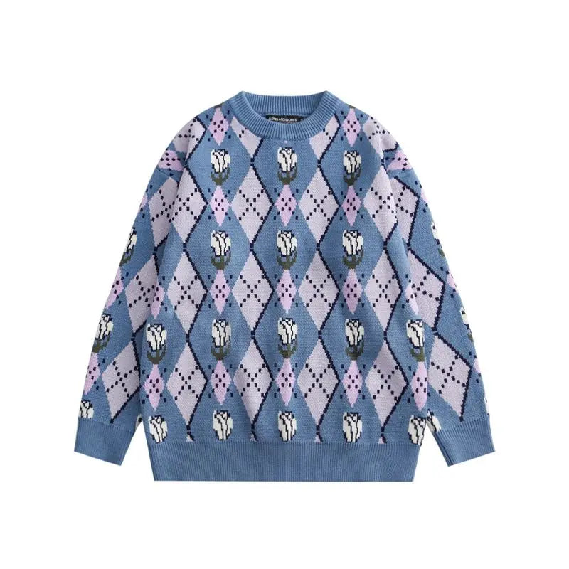 Japanese trend ins retro literary simple sweater winter versatile casual couple Y2K men and women loose round neck sweater tops Street King Limited