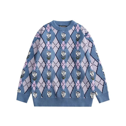 Japanese trend ins retro literary simple sweater winter versatile casual couple Y2K men and women loose round neck sweater tops Street King Limited