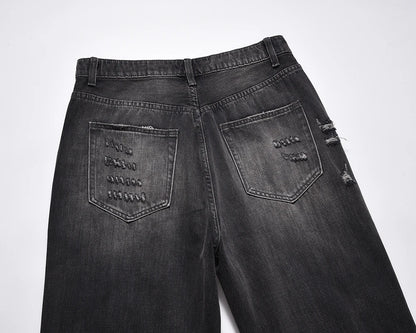frayed hole washed pantalones hombre baggy jeans mens straight hip hop casual ropa y2k denim pants oversized cargo trousers unique cargo style 109