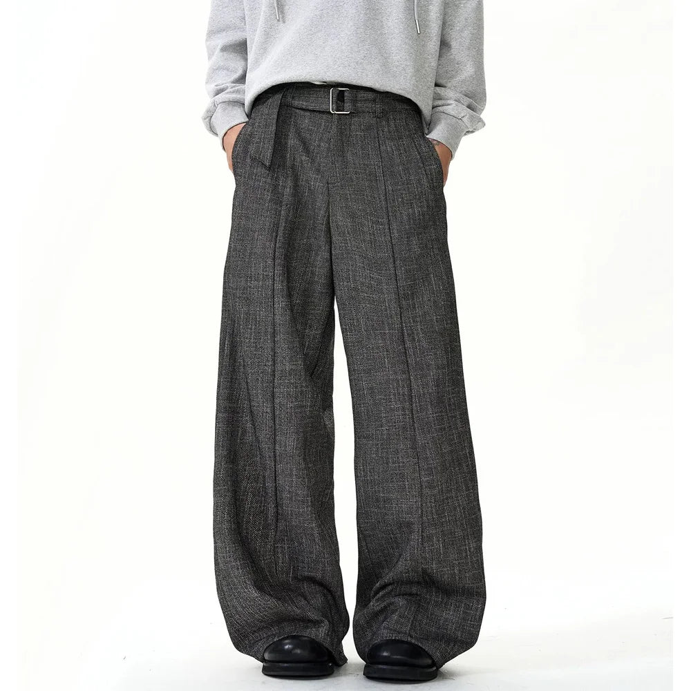 men women streetwear fashion loose casual belt wide leg suit pant boyfriend straight trousers baggy pants clean everyday pants
