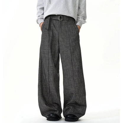 men women streetwear fashion loose casual belt wide leg suit pant boyfriend straight trousers baggy pants clean everyday pants