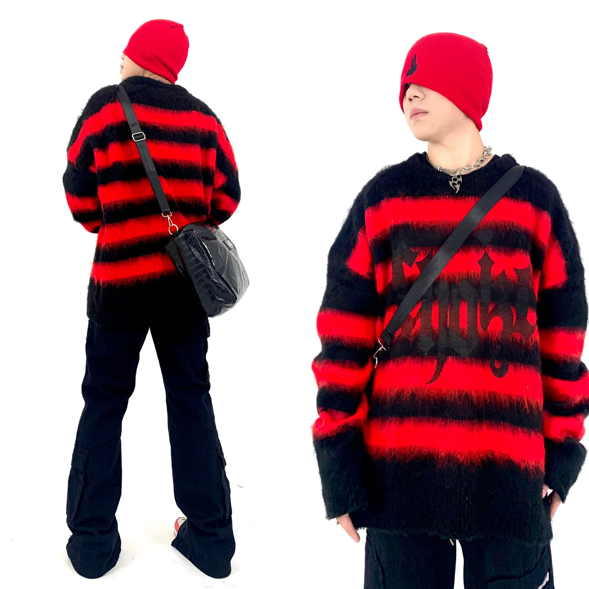 Hip Hop Striped Oversized Sweater Mens Autumn Winter Punk O-neck Long Sleeve Pullover Streetwear Casual Loose Sweaters Clothing Street King Limited