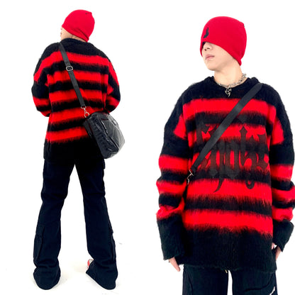 Hip Hop Striped Oversized Sweater Mens Autumn Winter Punk O-neck Long Sleeve Pullover Streetwear Casual Loose Sweaters Clothing Street King Limited