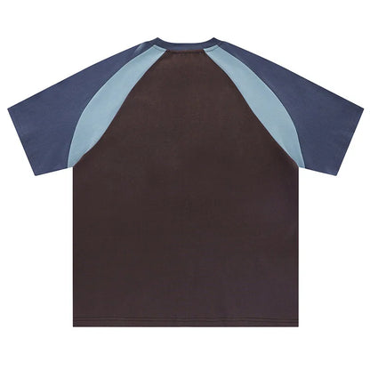 Men T-Shirt Contrast Color Deconstructed Splicing Tees Hip Hop Raglan Short-Sleeved Tops American Retro Sports Cotton Tshirt Street King Limited